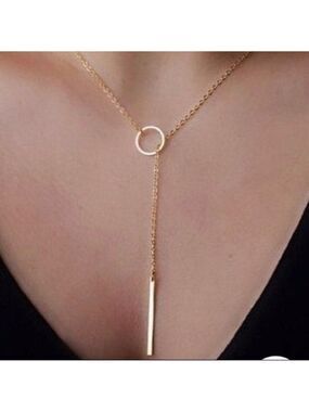 New Gold Plated Bar And Circle Necklace